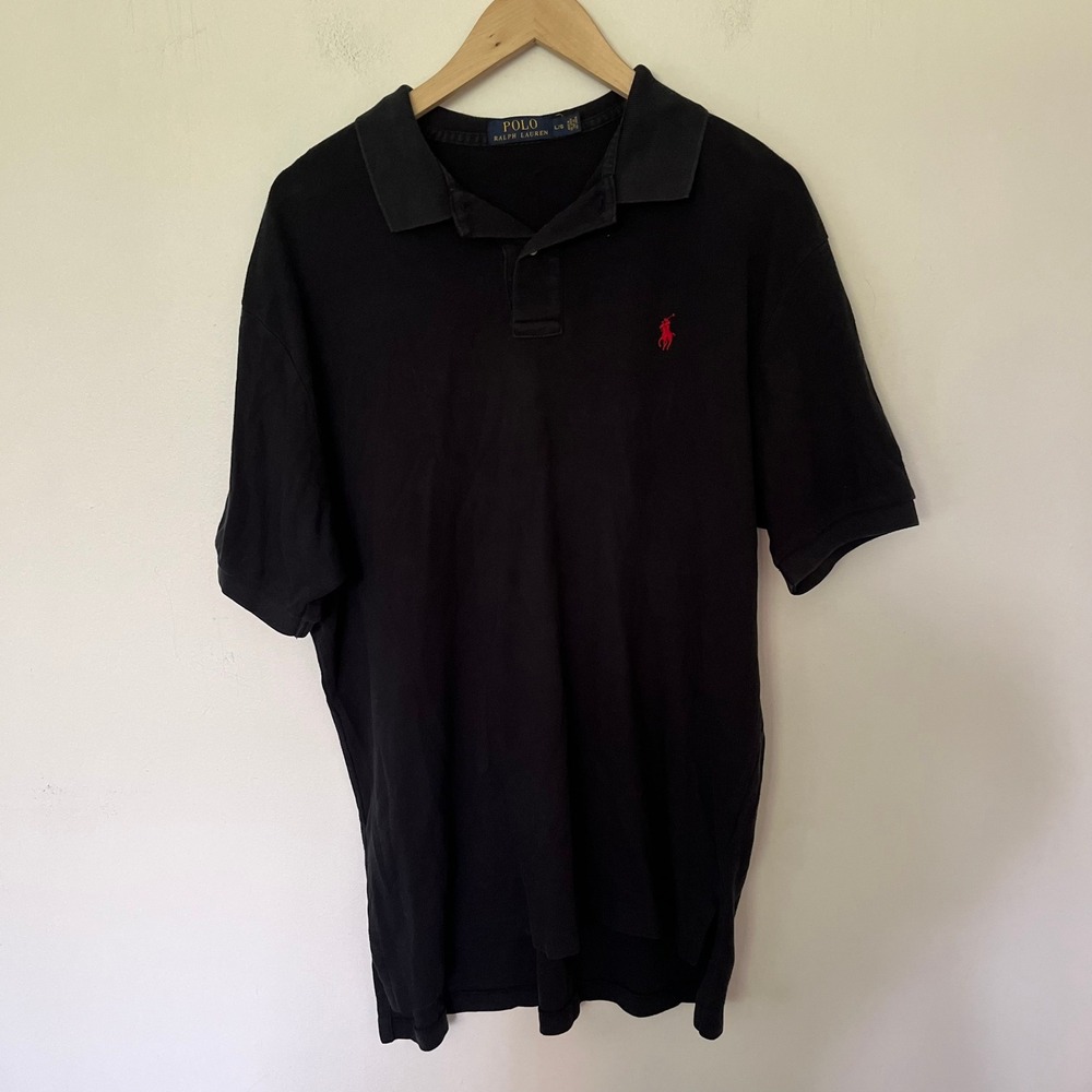 Polo Ralph Lauren Mens Large Black Short Sleeve Polo Shirt Red Pony Logo